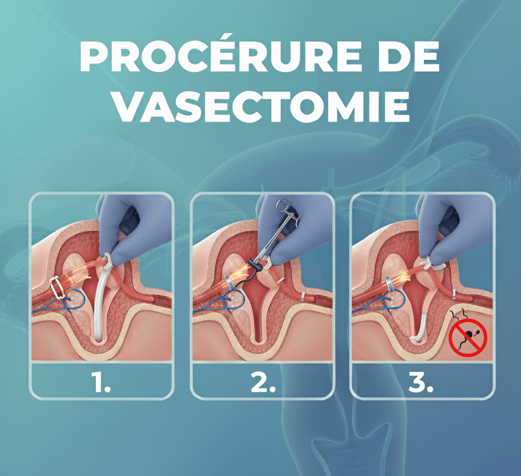 Illustration de la procédure de vasectomie